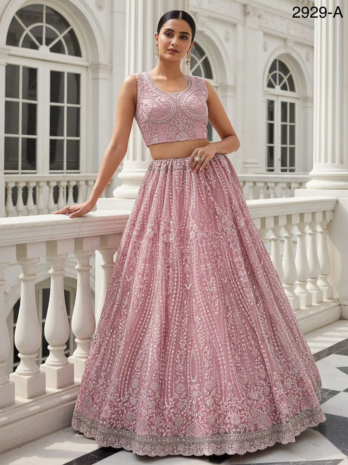 Baby Pink Bridal Net Lehenga