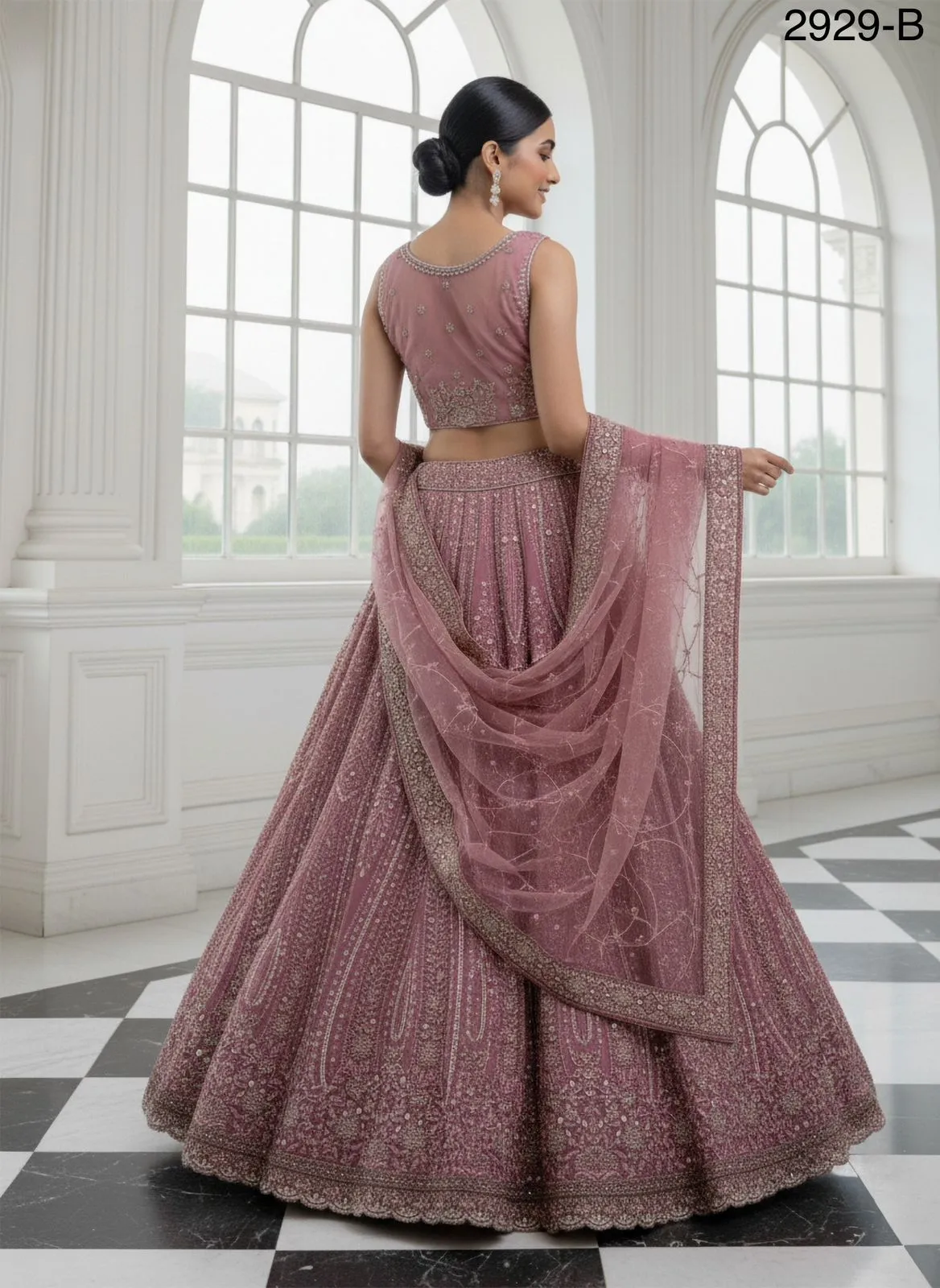 Baby Pink Bridal Net Lehenga - Image 4