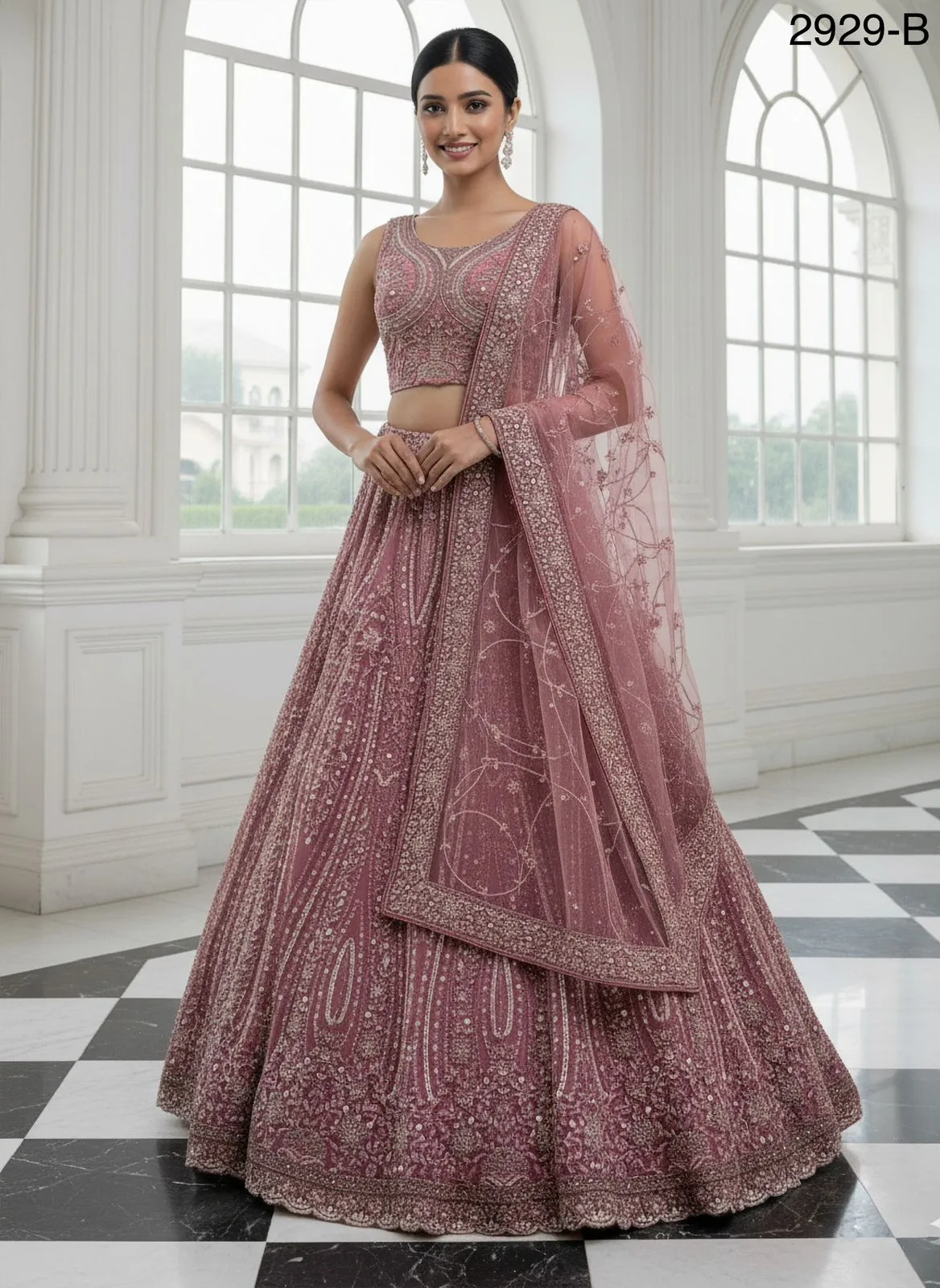 Baby Pink Bridal Net Lehenga - Image 7