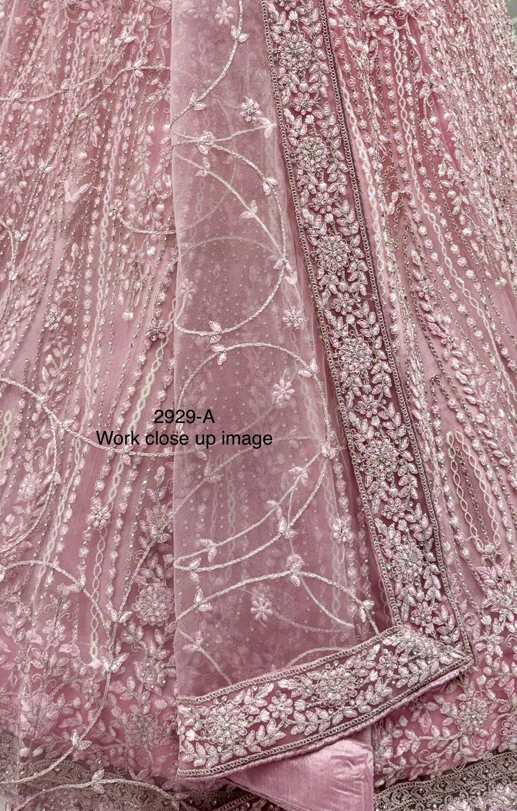 Baby Pink Bridal Net Lehenga - Image 8