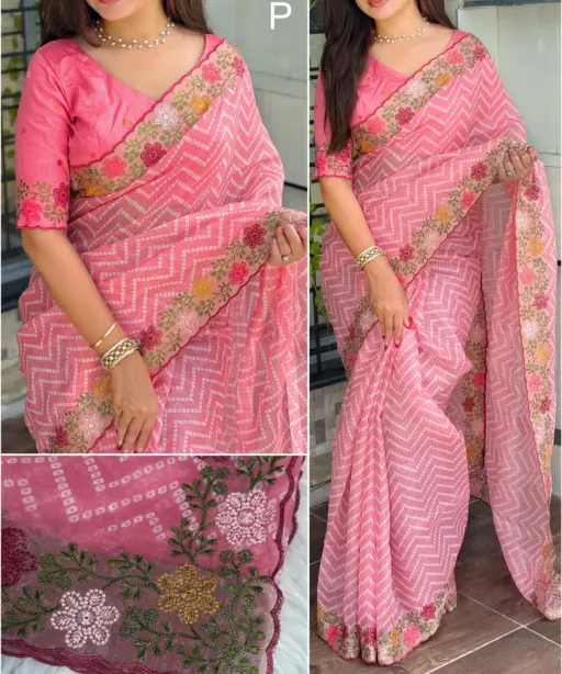 Bandhni Printed Saree Pastel Color