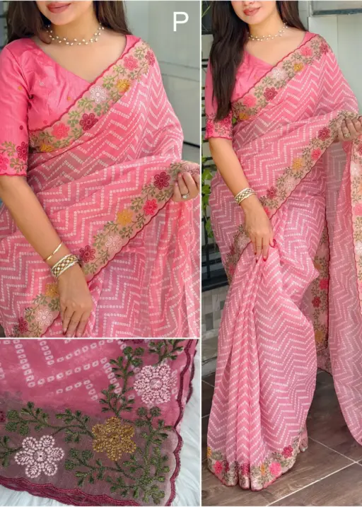 Bandhni Printed Saree Pastel Color