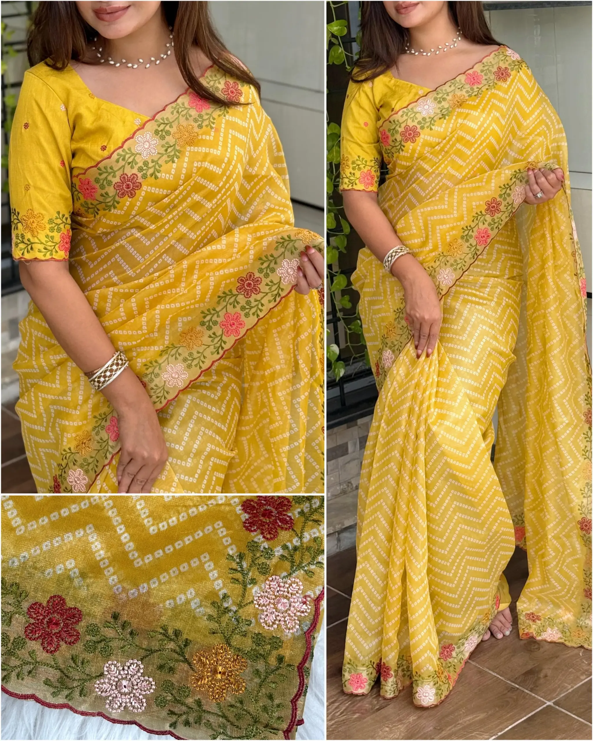 Bandhni Printed Saree Pastel Color - Image 3