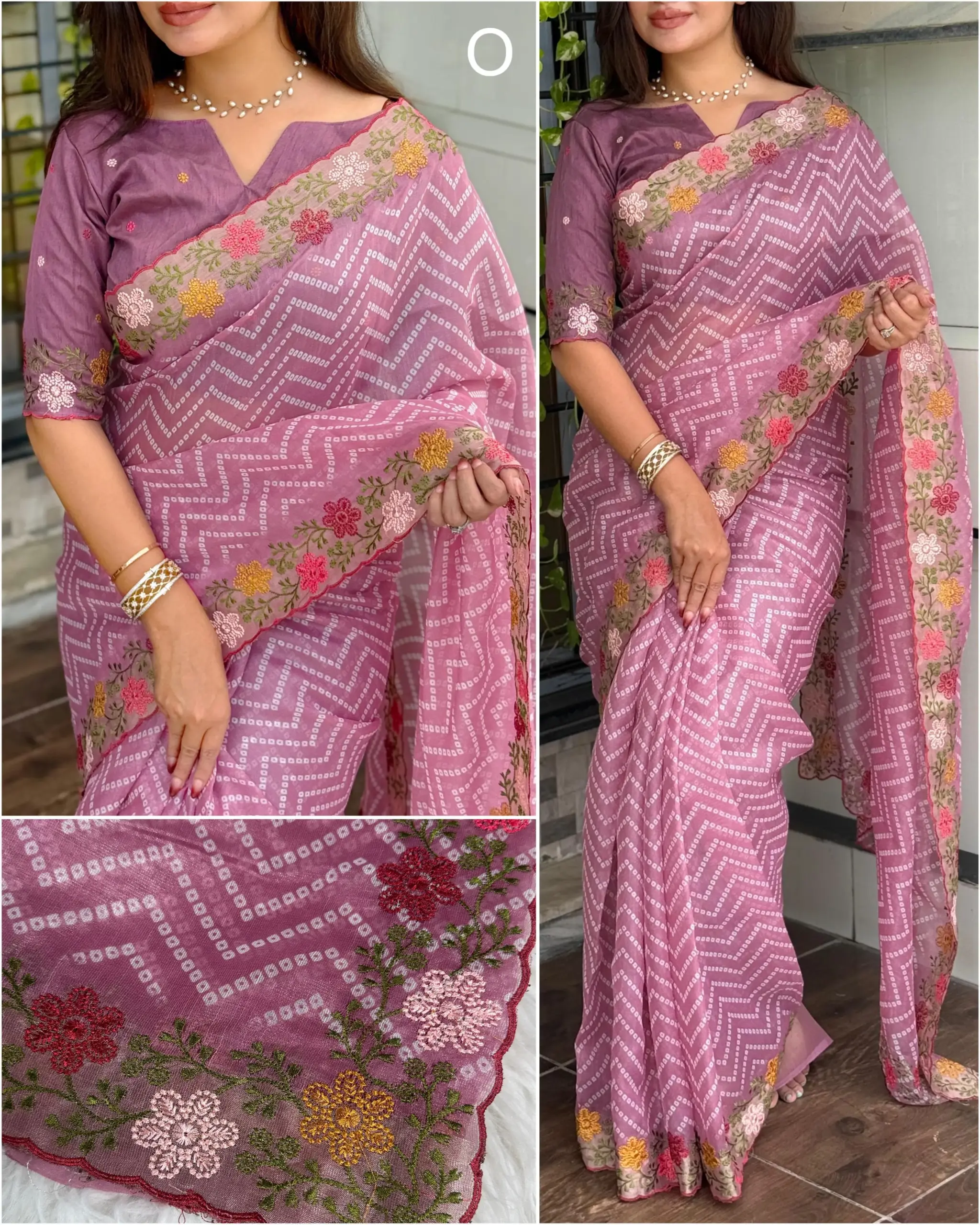 Bandhni Printed Saree Pastel Color - Image 4