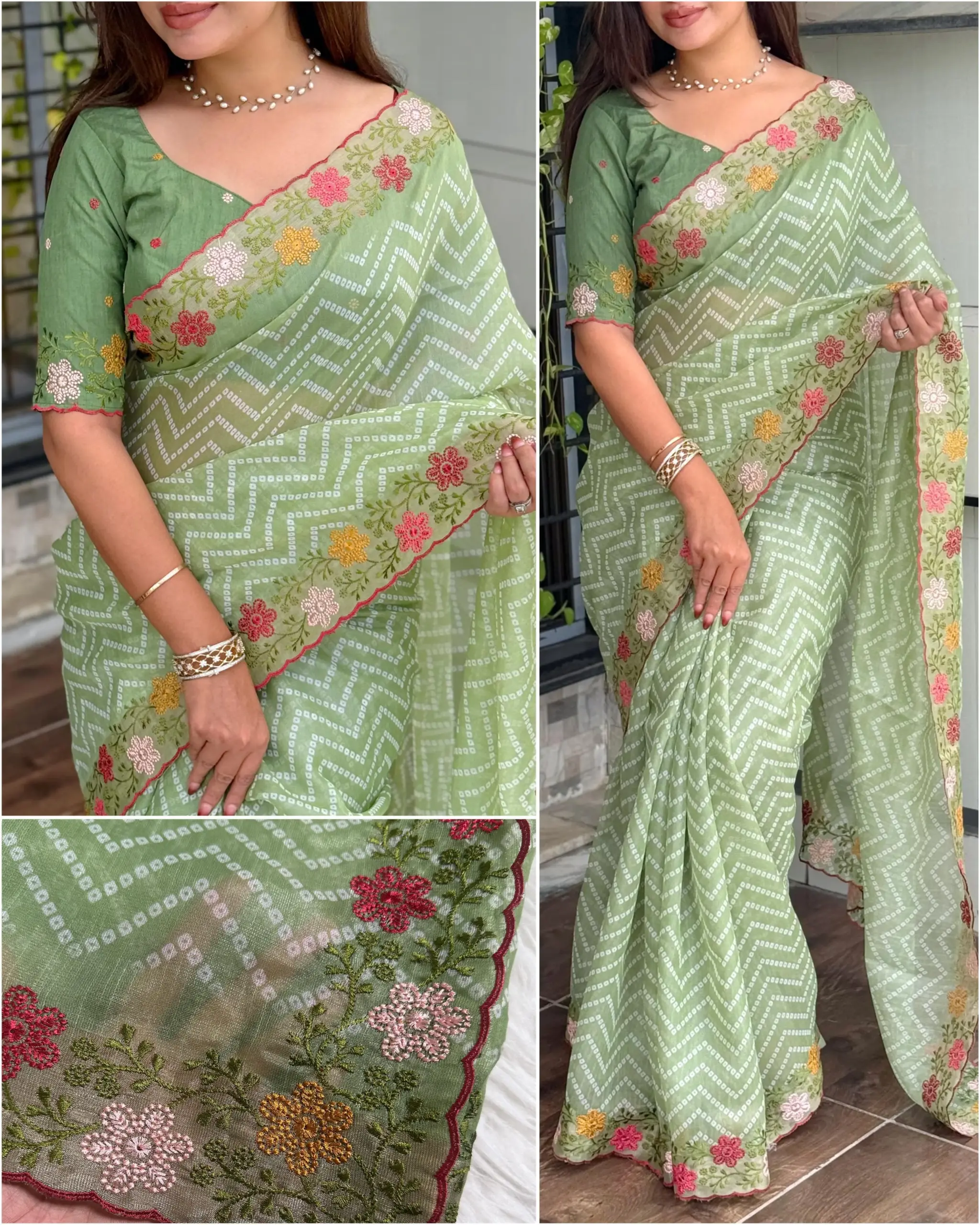 Bandhni Printed Saree Pastel Color - Image 5