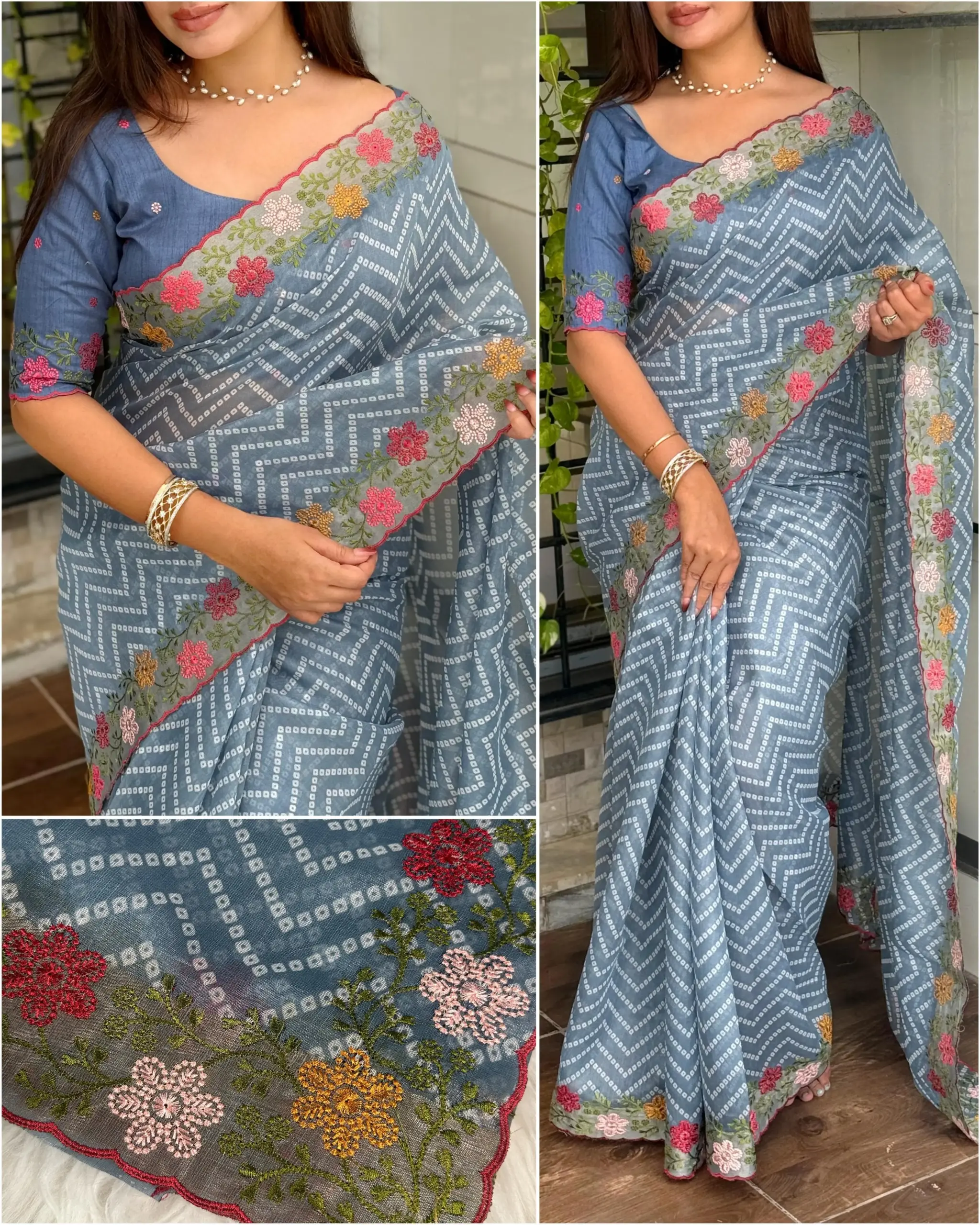Bandhni Printed Saree Pastel Color - Image 6
