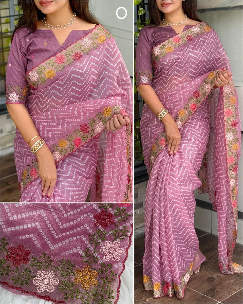 Bandhni Printed Saree Pastel Color - Image 7