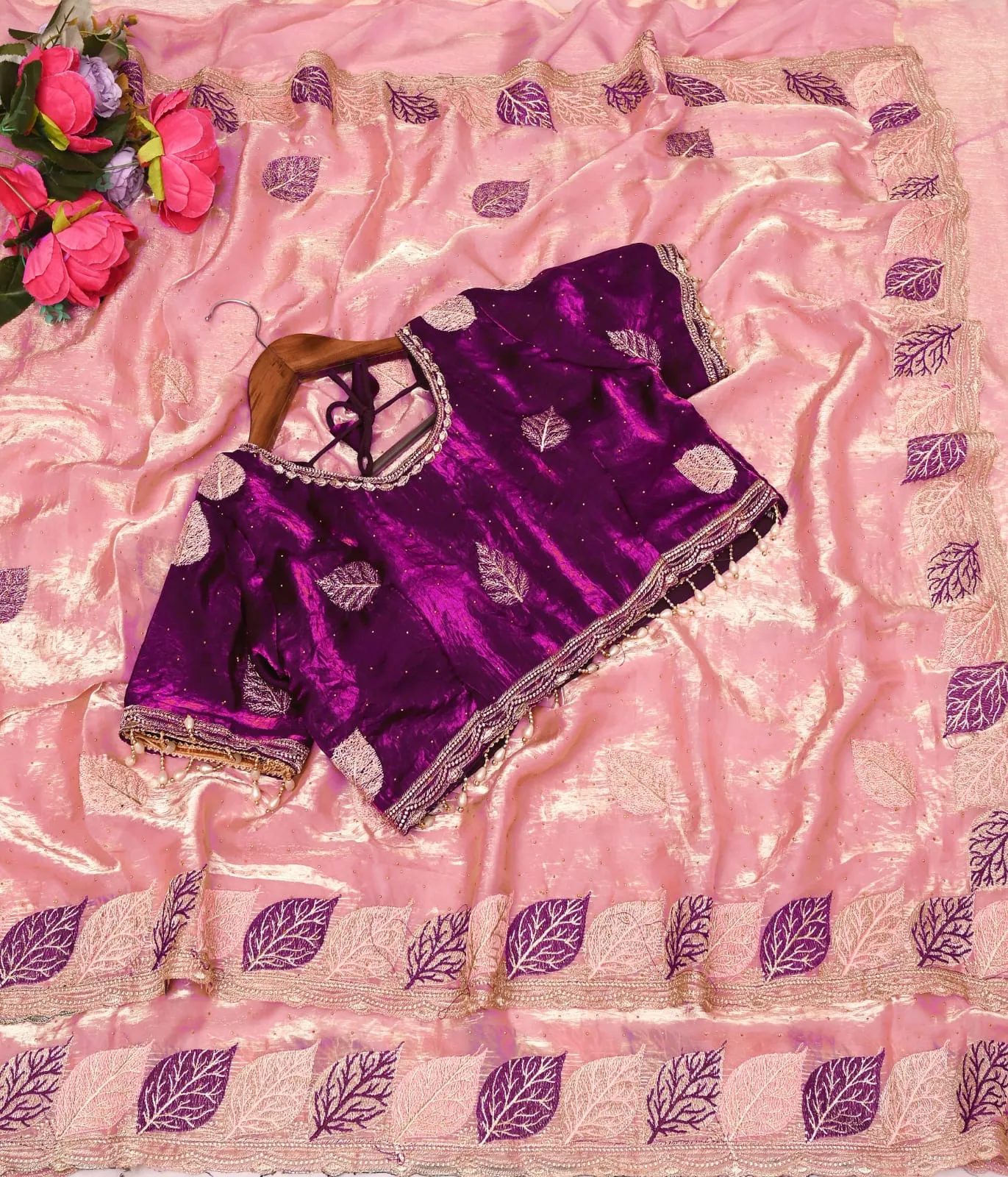 Beautiful Wedding Special Readymade Blouse Saree - Image 3