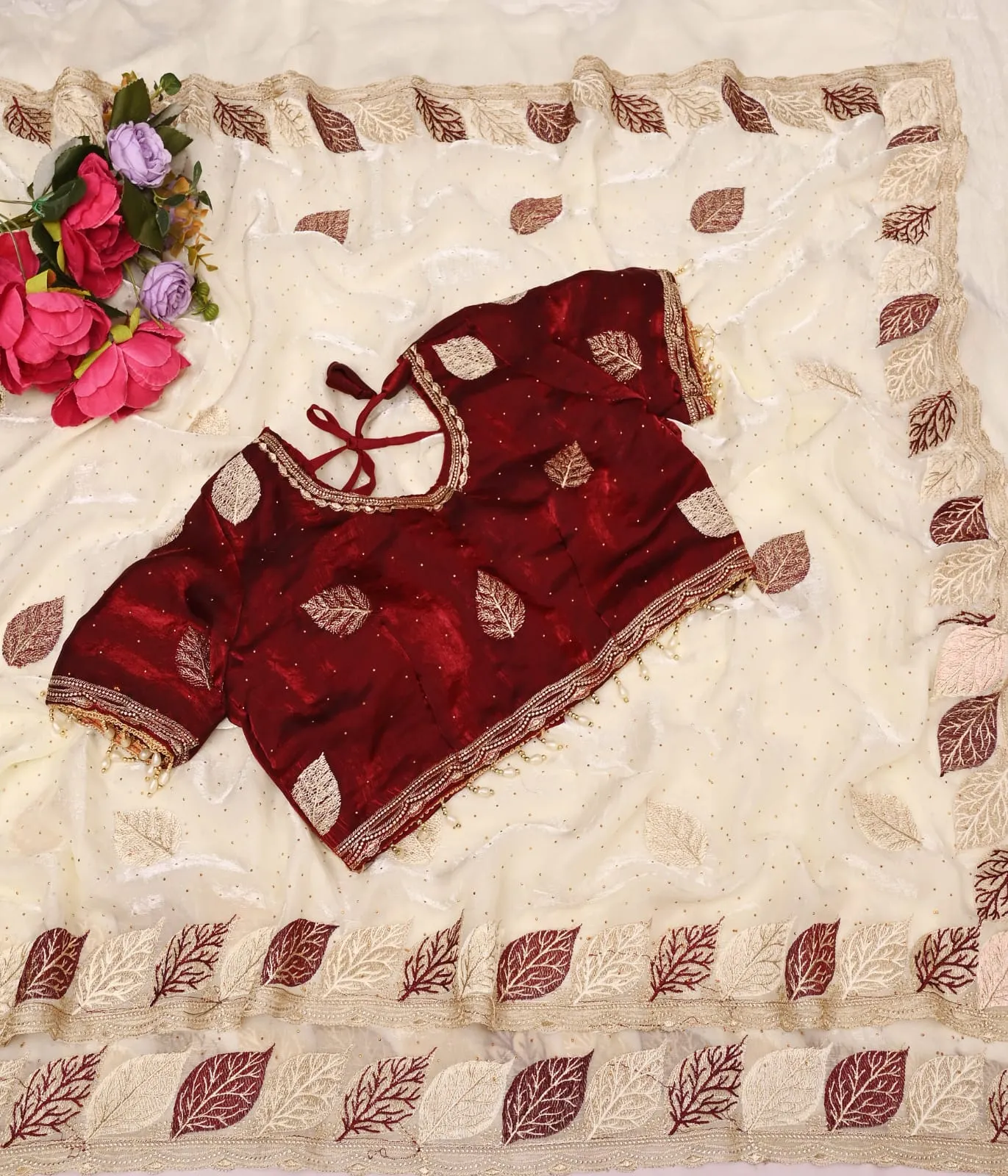 Beautiful Wedding Special Readymade Blouse Saree - Image 8