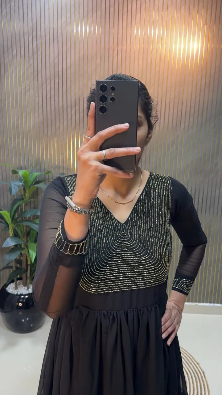 Black Color Handwork Frill Gown - Image 3