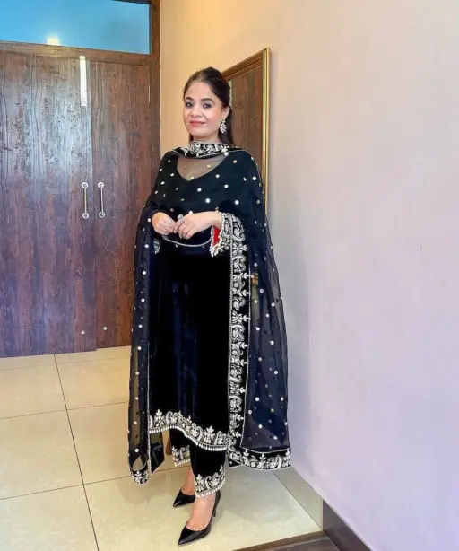 Black Velvet Salwar Suit with Embroidery