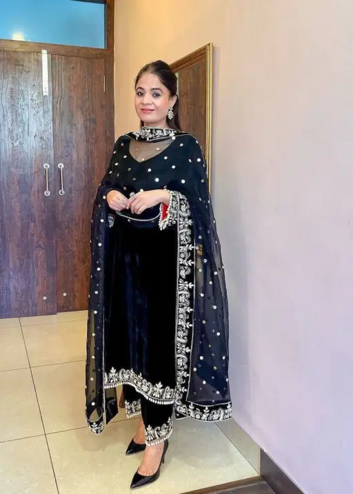 Black Velvet Salwar Suit with Embroidery