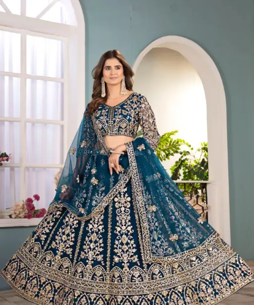 Blue Embroidery Big Size Lehenga