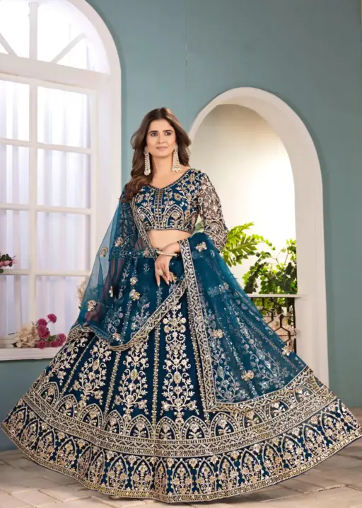 Blue Embroidery Big Size Lehenga