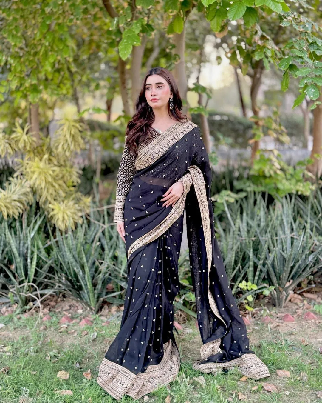 Bollywood Inspired Full Embroidery Black Sari