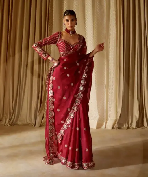Bollywood Inspired Red  Mirror work Party Saree