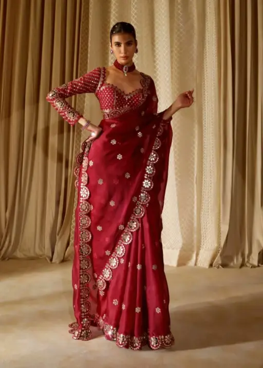 Bollywood Inspired Red  Mirror work Party Saree
