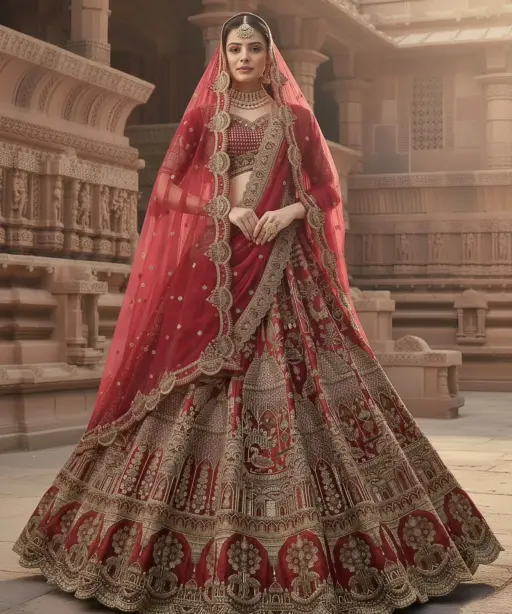 Bridal Double Dupatta Lehenga with Handwork
