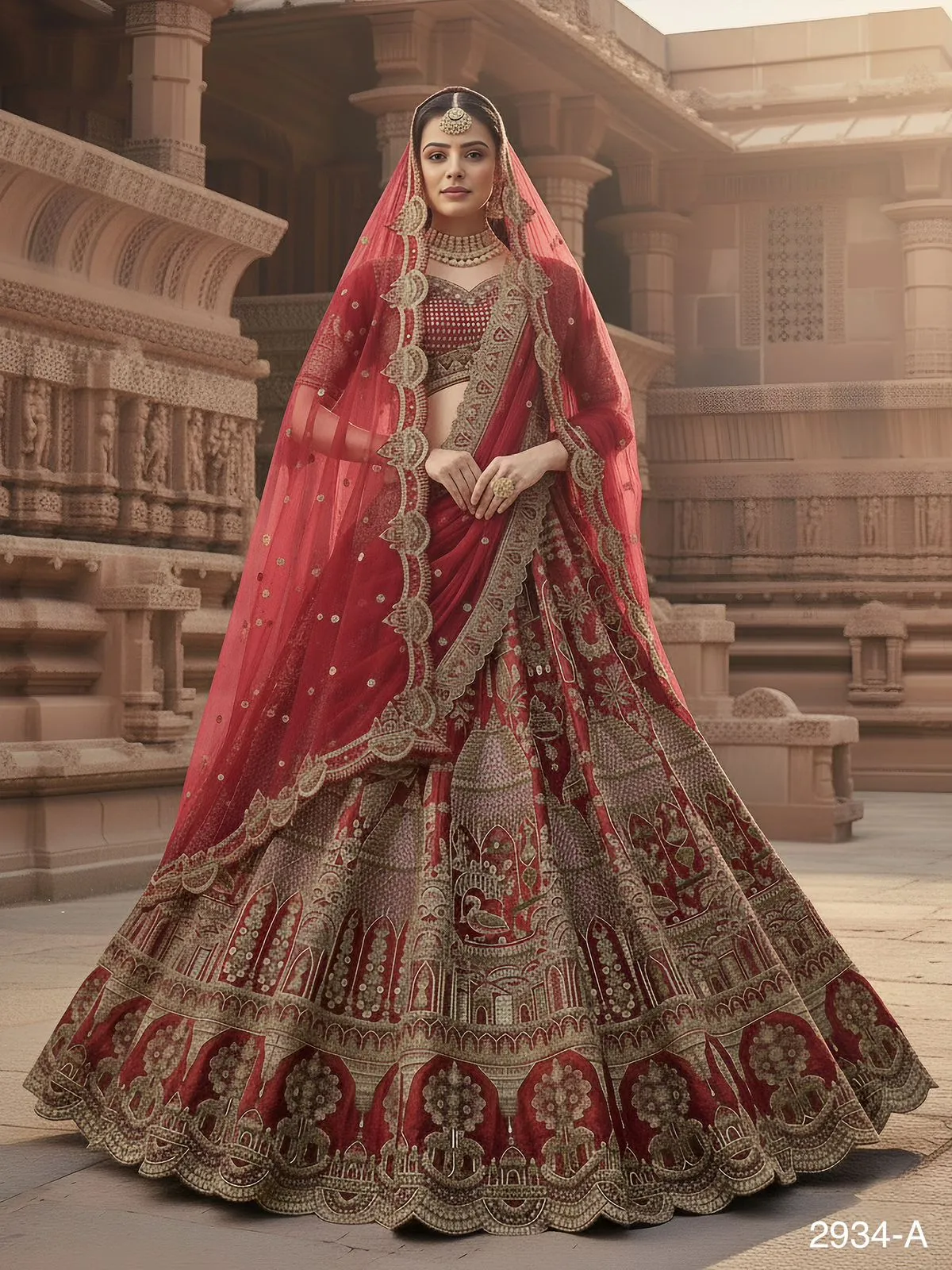 Bridal Double Dupatta Lehenga with Handwork