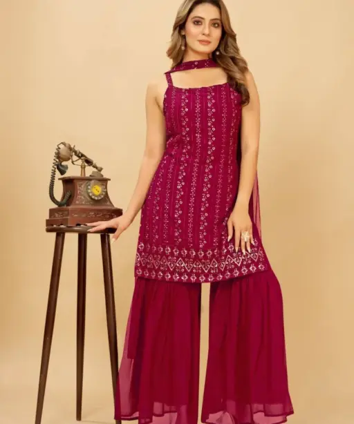 Buy Sleeveless Embroidery Kurti Set