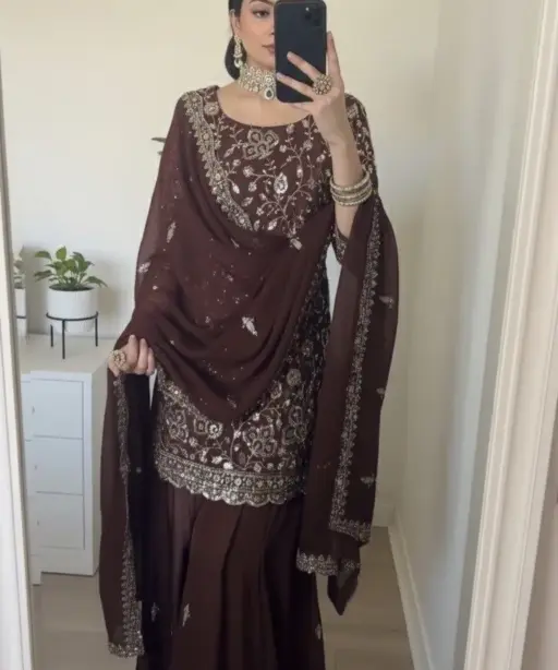 Buy Violet color Wedding Sharara Suit