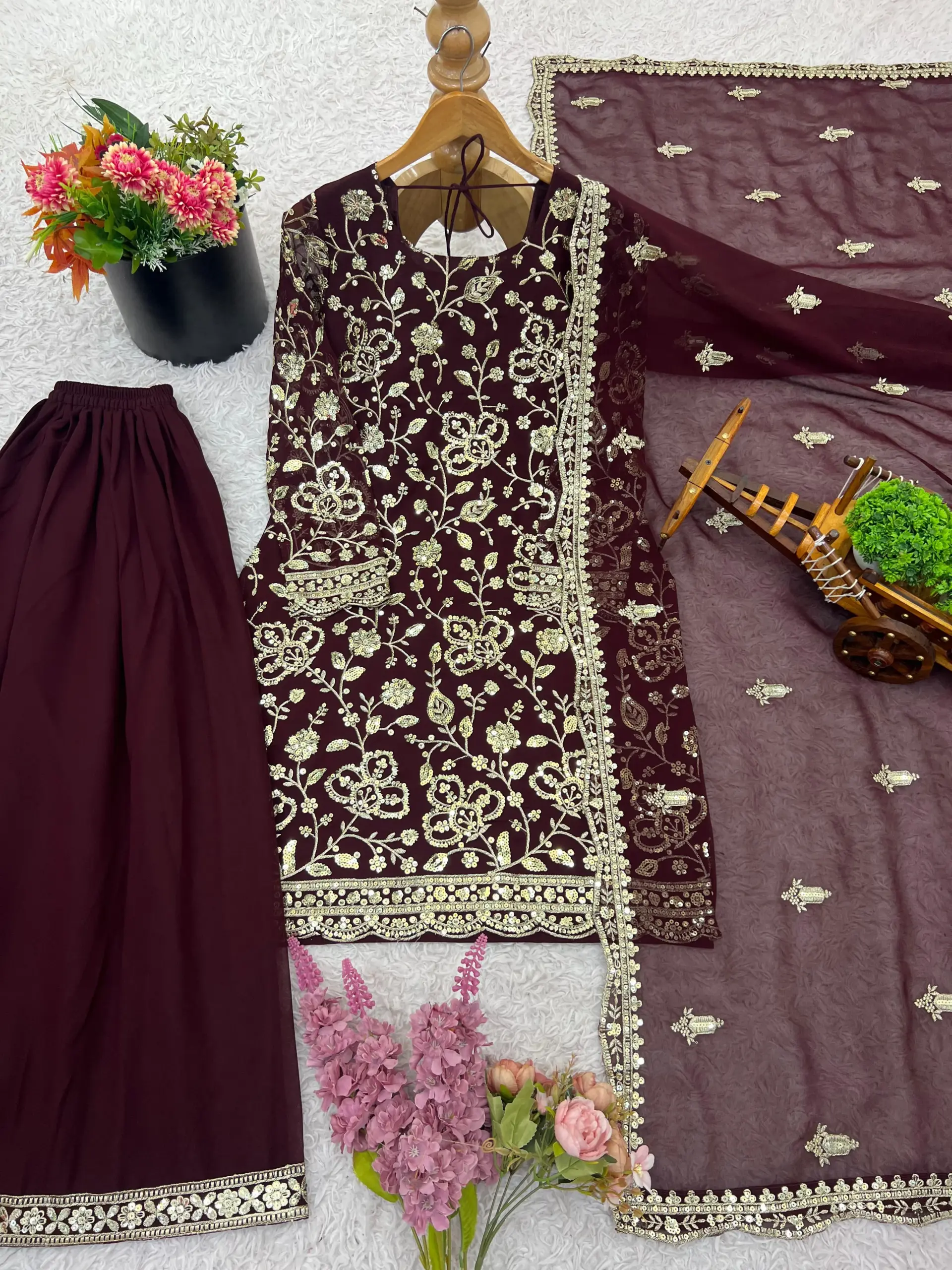 Buy Violet color Wedding Sharara Suit - Image 2