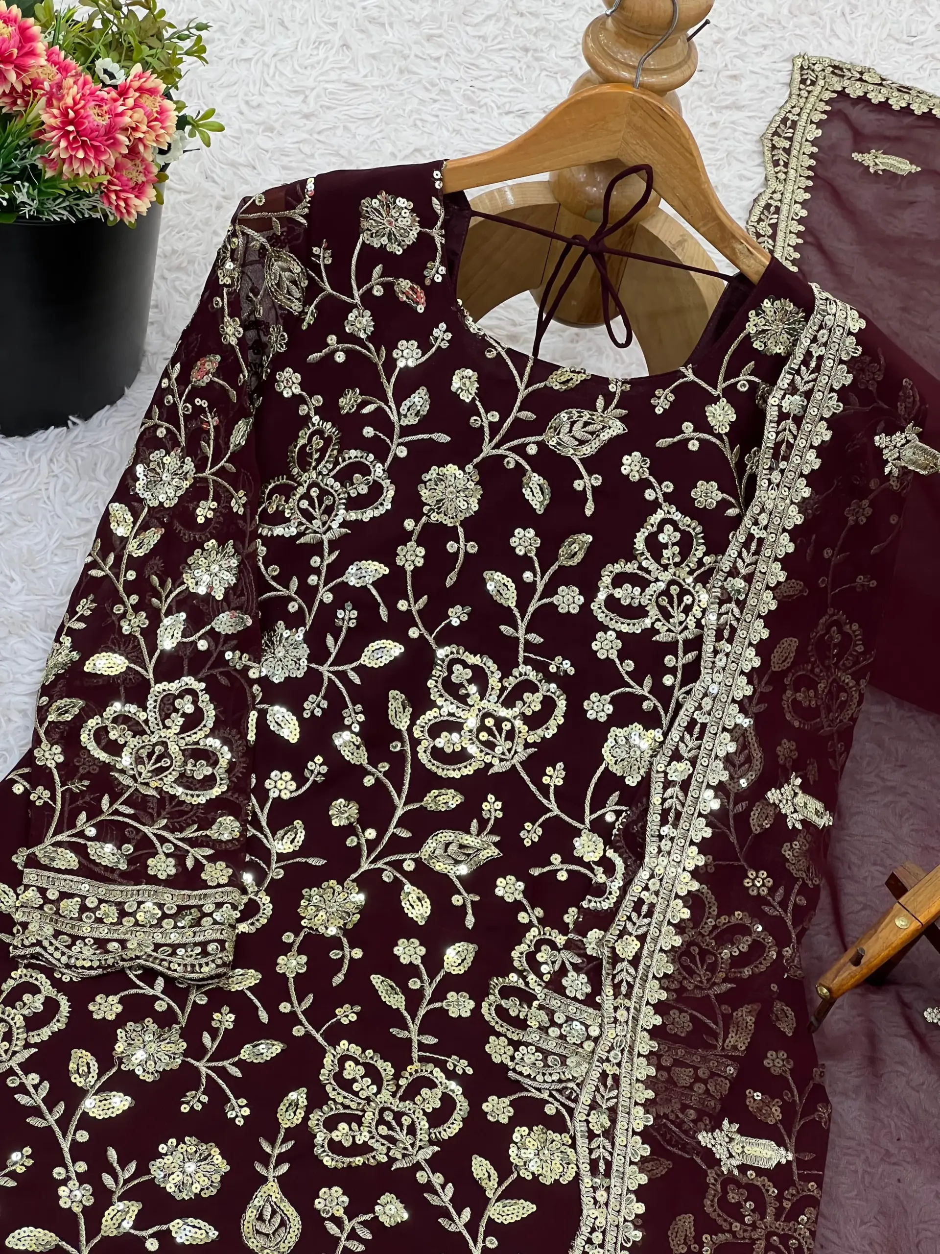 Buy Violet color Wedding Sharara Suit - Image 3