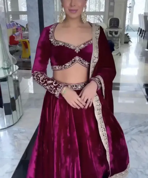 Buy Wine Velvet Lehenga Choli