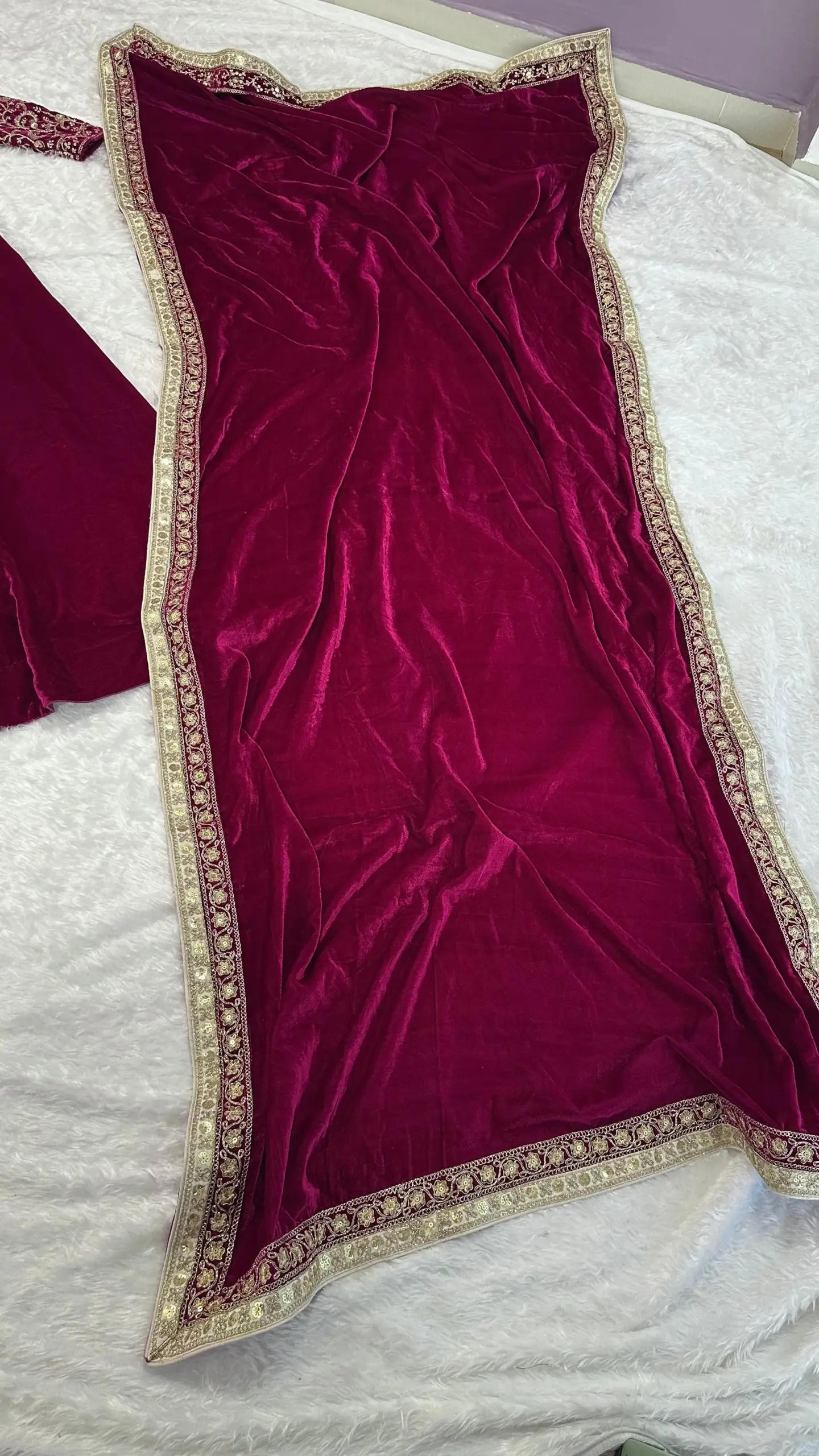 Buy Wine Velvet Lehenga Choli - Image 3