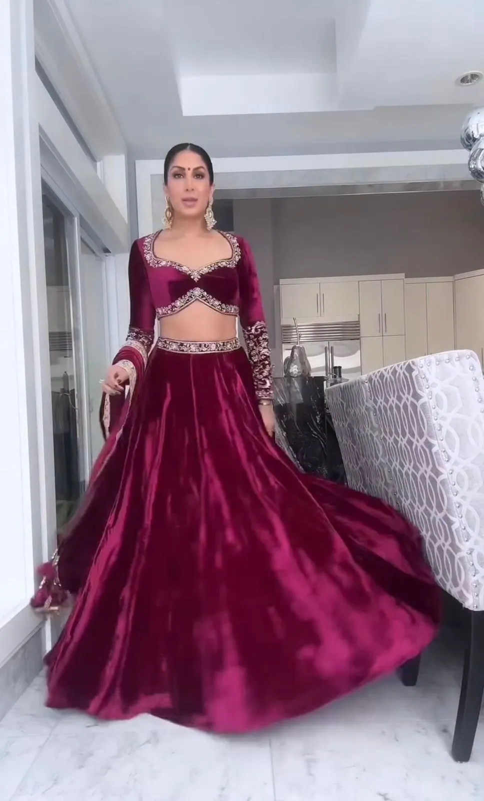 Buy Wine Velvet Lehenga Choli - Image 6