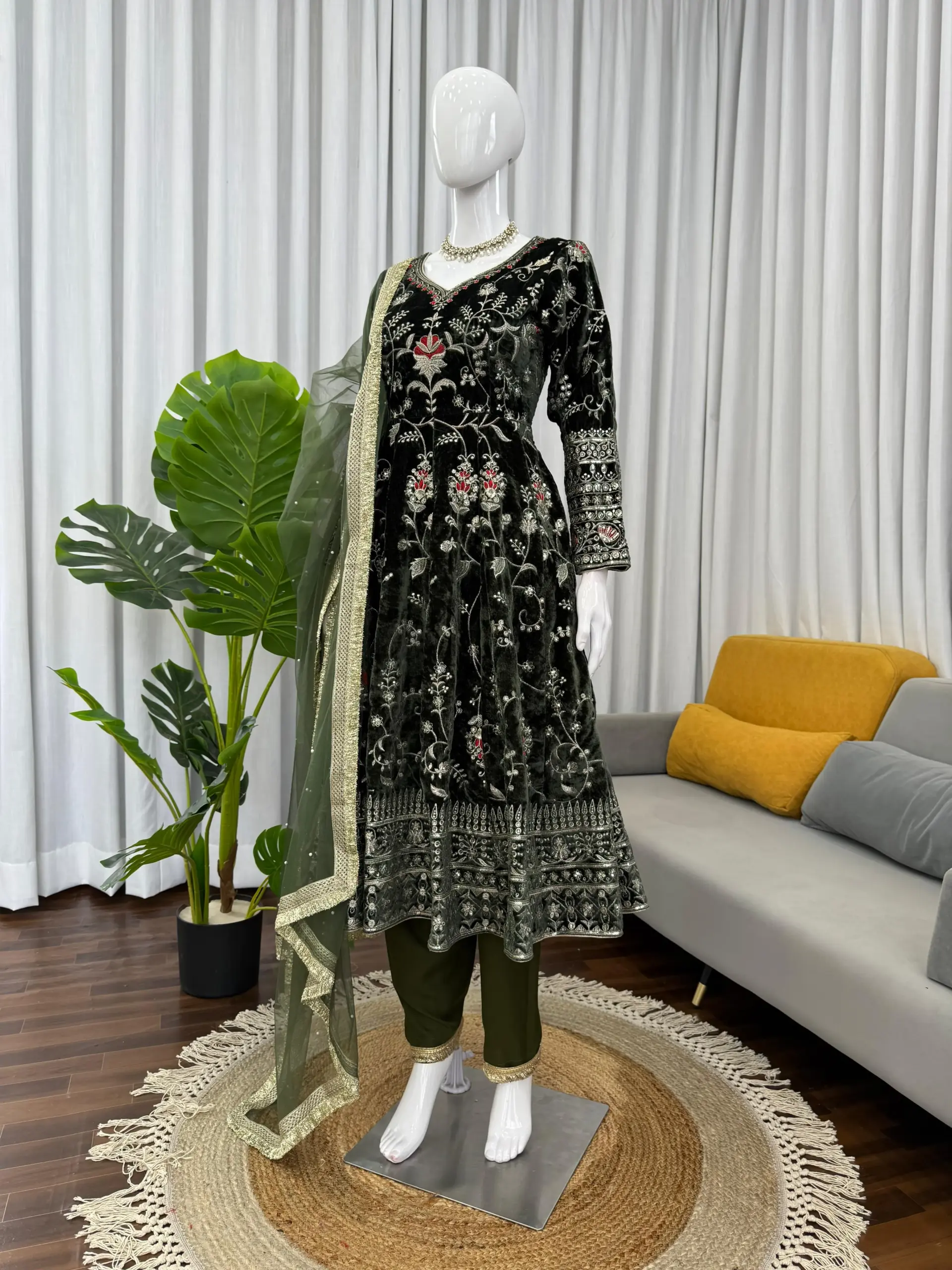 Buy Winter Velvet Anarkali Suit Under 2500 - Image 2