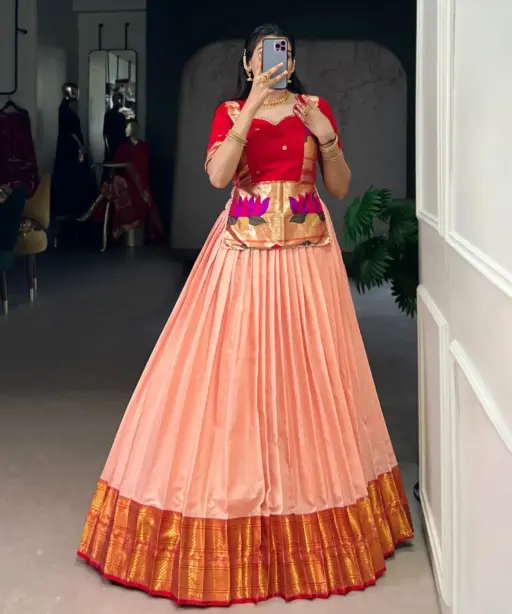 Cotton Silk Peach Co ord Lehenga Set