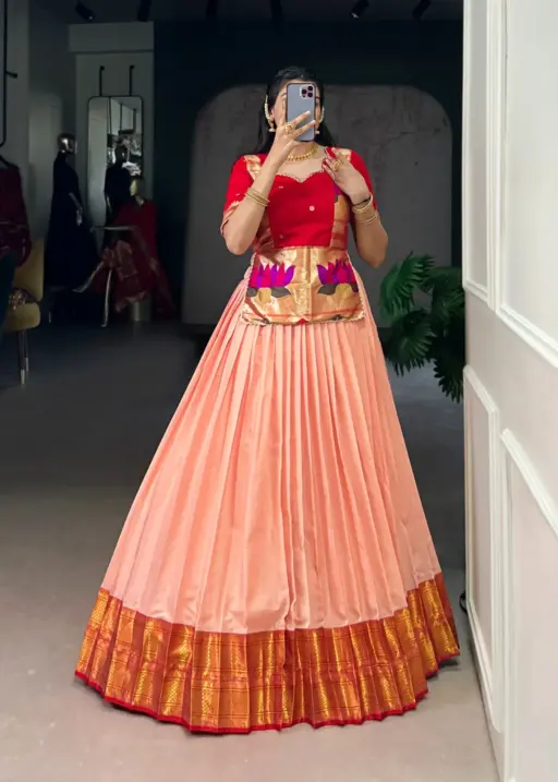 Cotton Silk Peach Co ord Lehenga Set