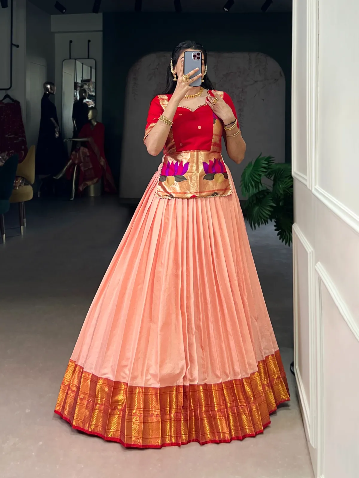 Cotton Silk Peach Co ord Lehenga Set