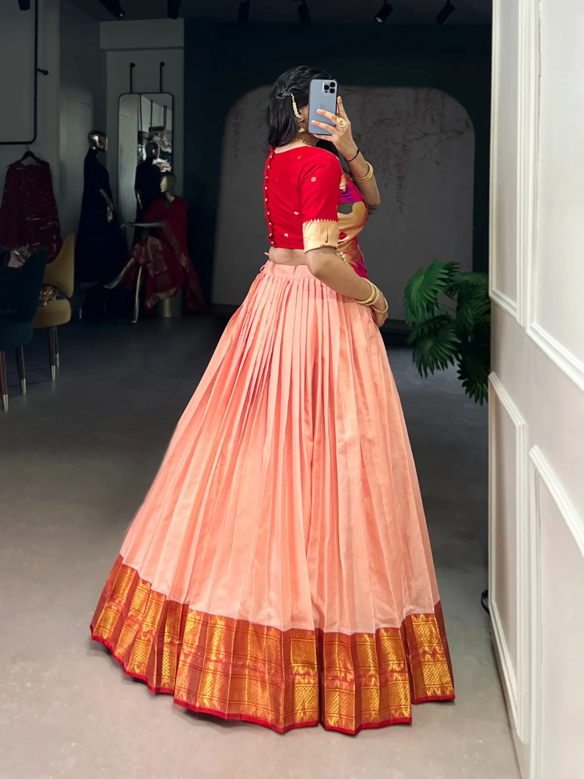 Cotton Silk Peach Co ord Lehenga Set - Image 3