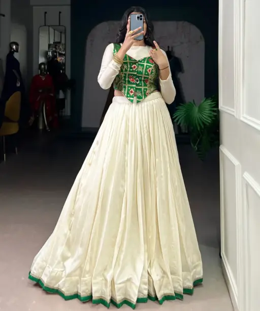 Cream Readymade Lehenga with flair