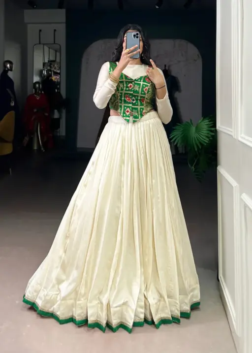 Cream Readymade Lehenga with flair