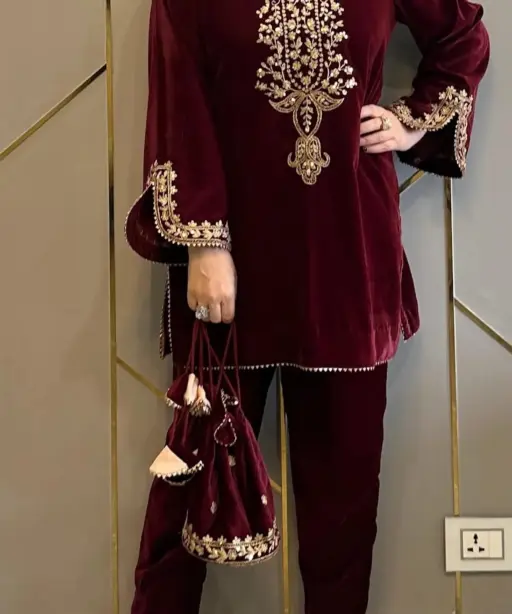 Embroidered Velvet Co ord Set Trending