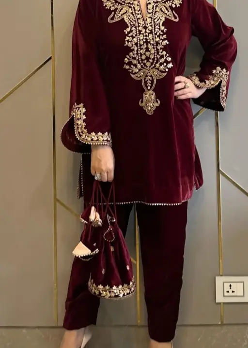 Embroidered Velvet Co ord Set Trending