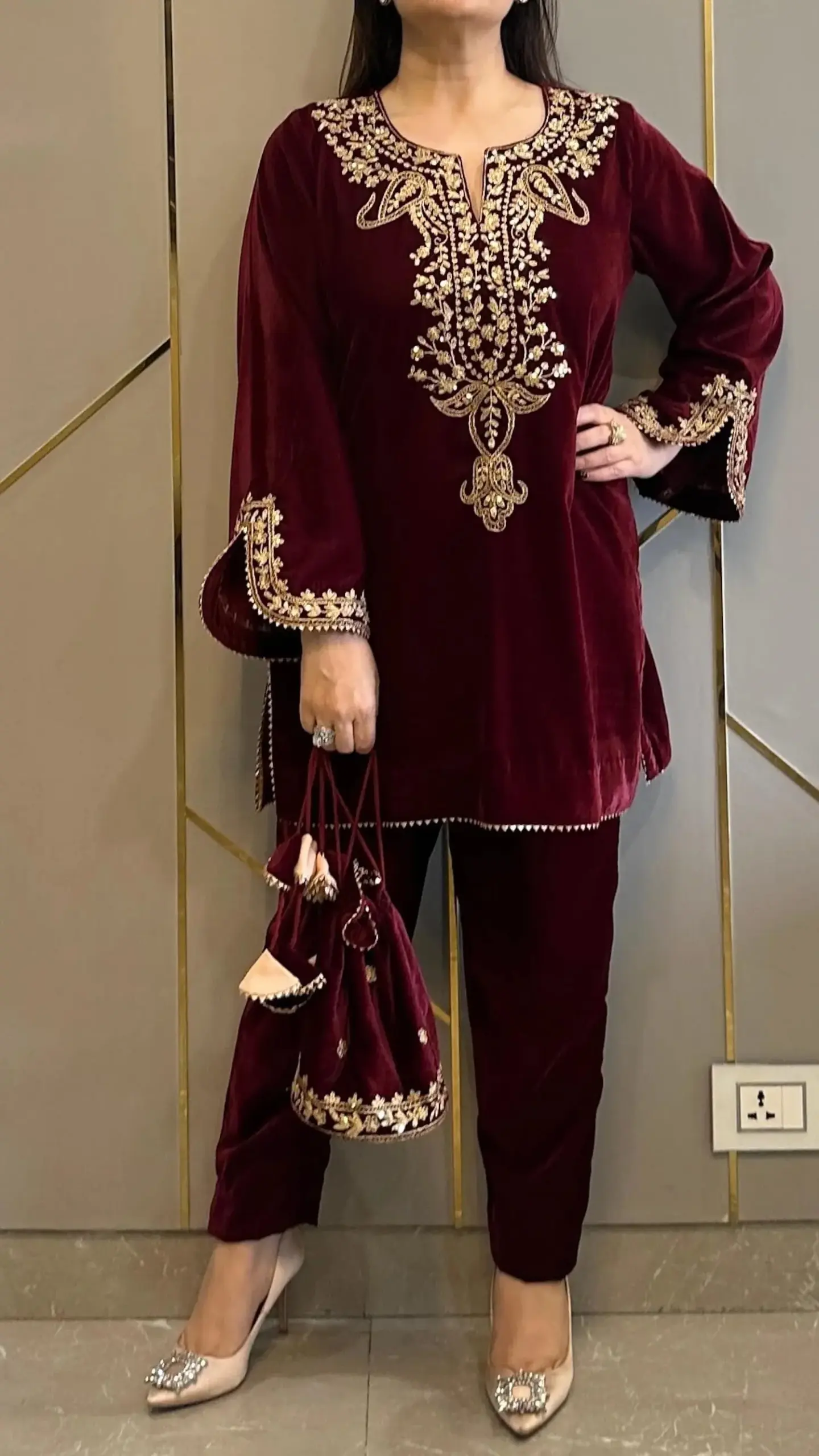 Embroidered Velvet Co ord Set Trending