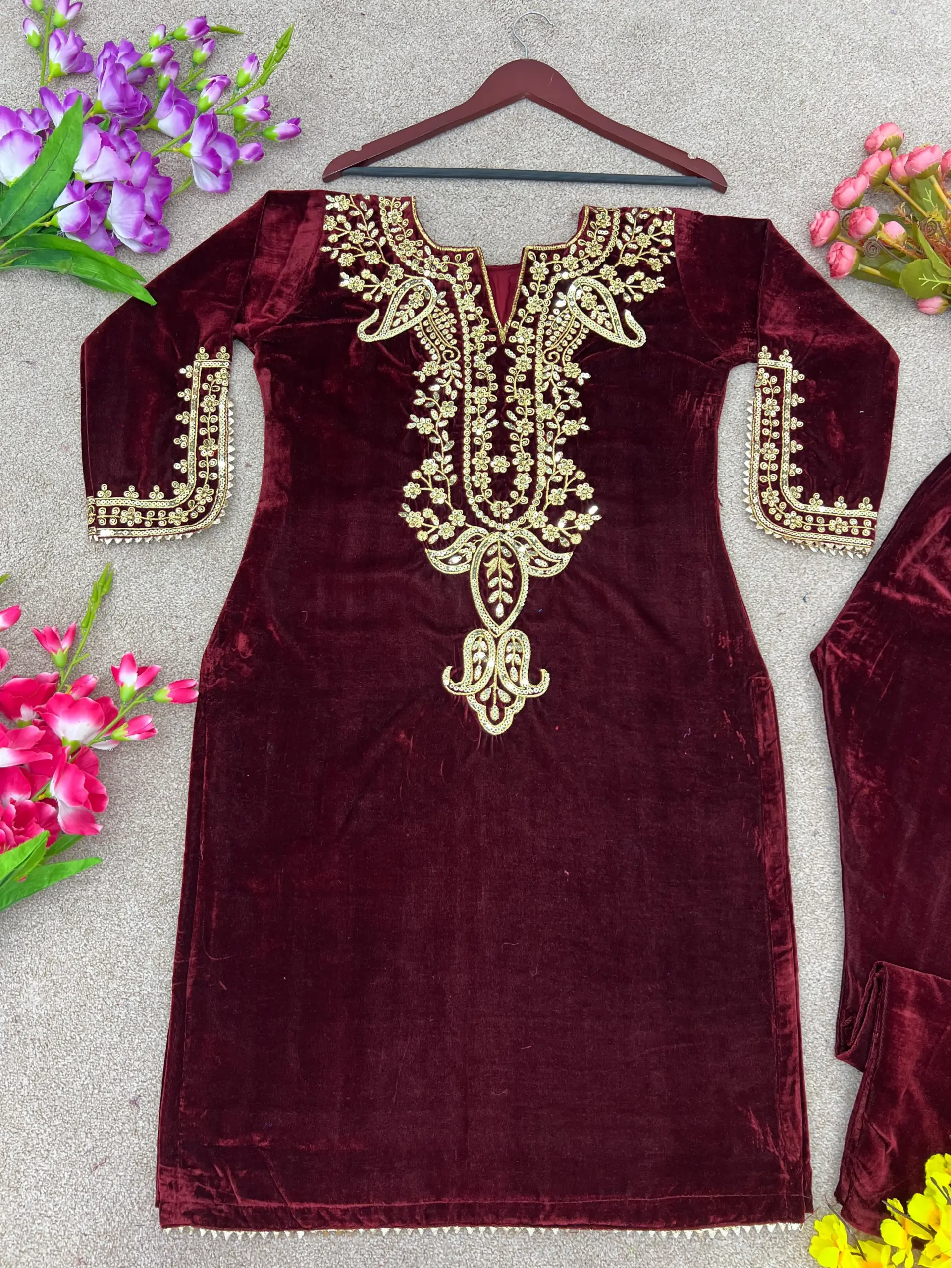 Embroidered Velvet Co ord Set Trending - Image 5