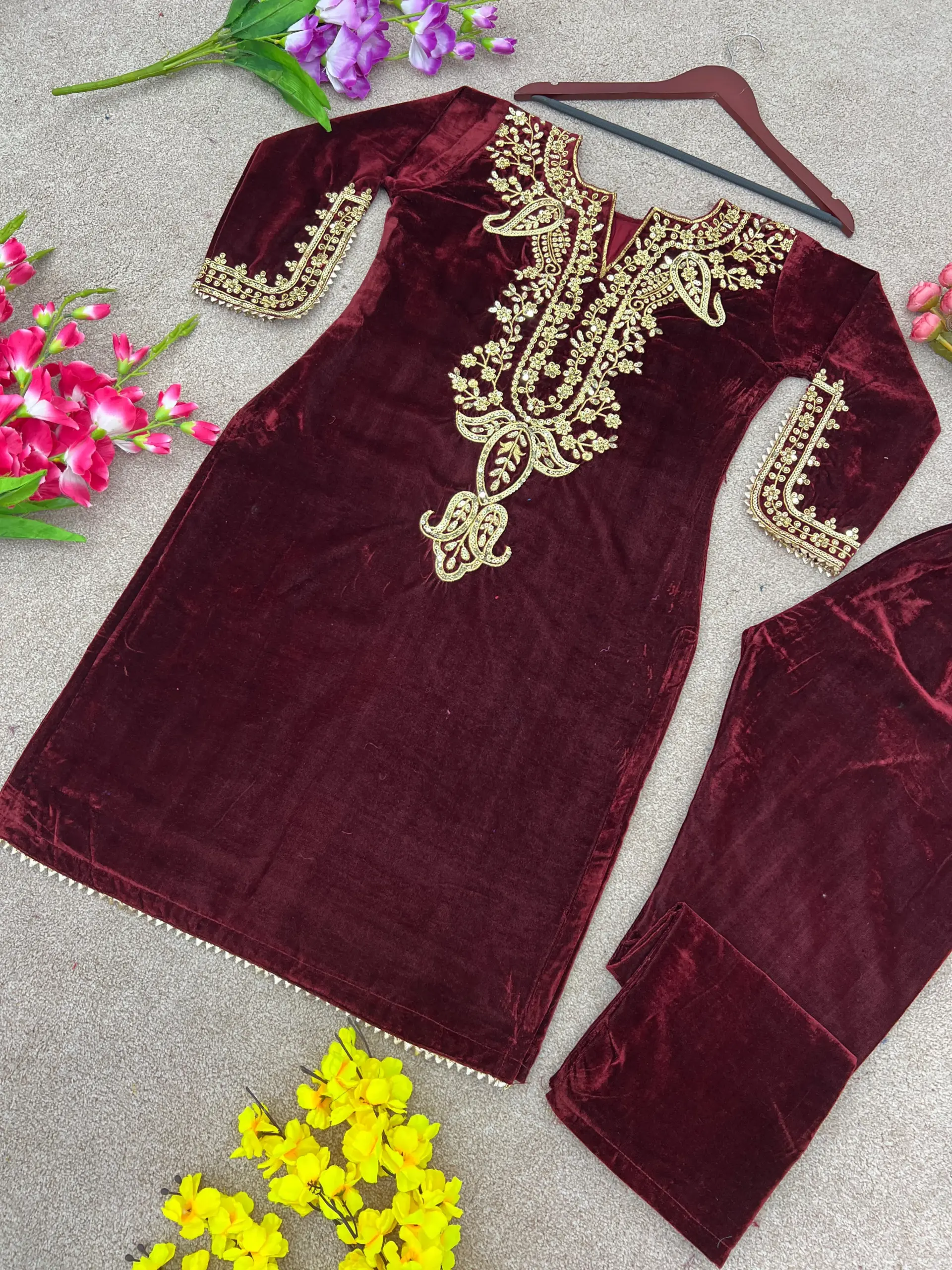 Embroidered Velvet Co ord Set Trending - Image 8