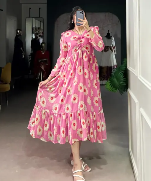 Fancy Readymade Floral Pink Frock