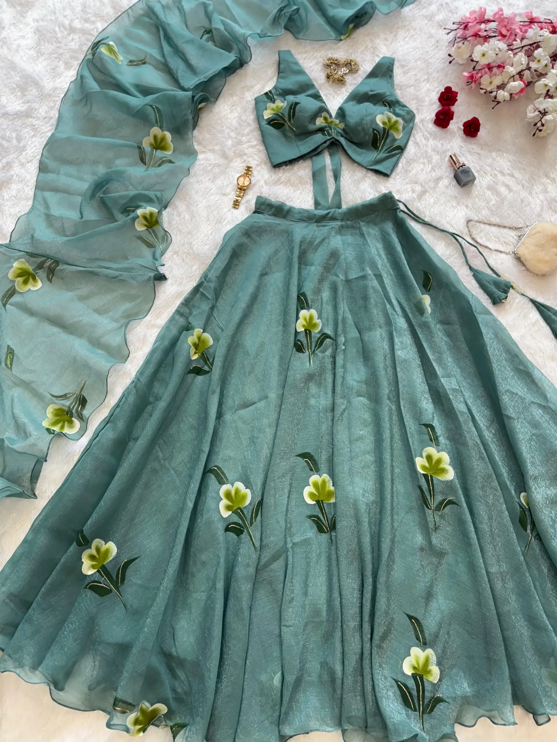 Fancy Sleeveless Blouse with Lehenga