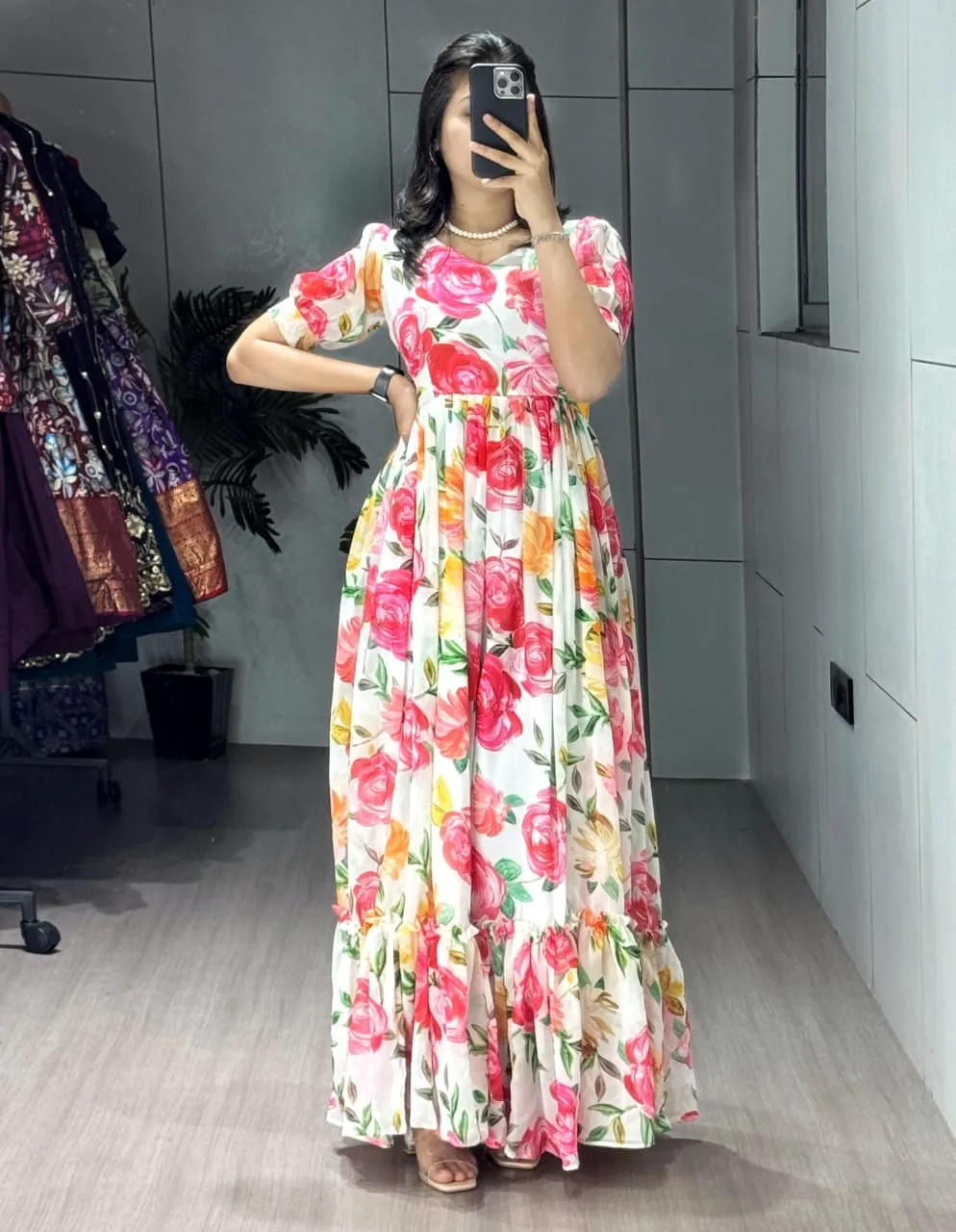 Floral Long Kurti Gown
