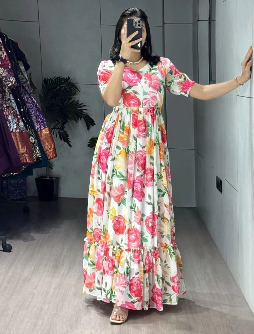 Floral Long Kurti Gown - Image 3