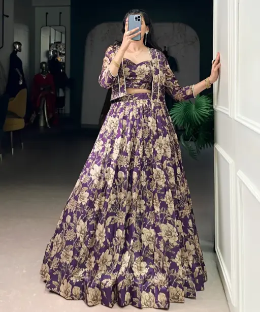 Floral Readymade Lehenga Choli with Koti