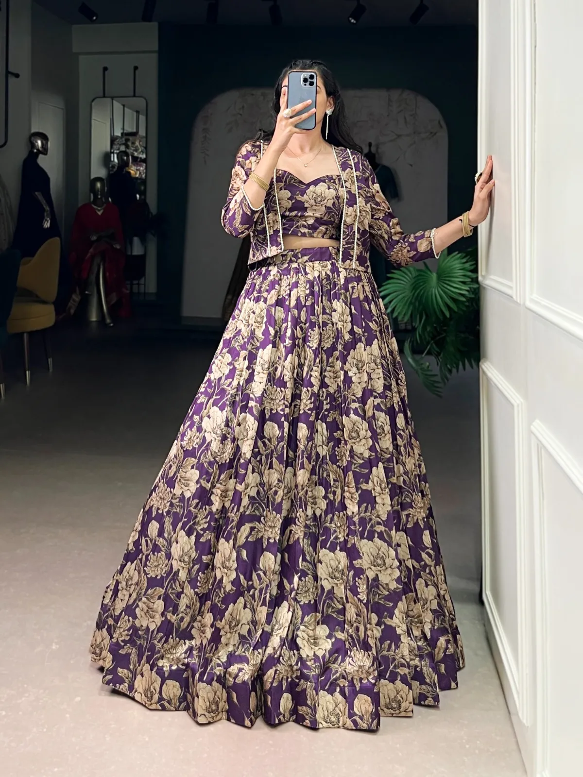 Floral Readymade Lehenga Choli with Koti