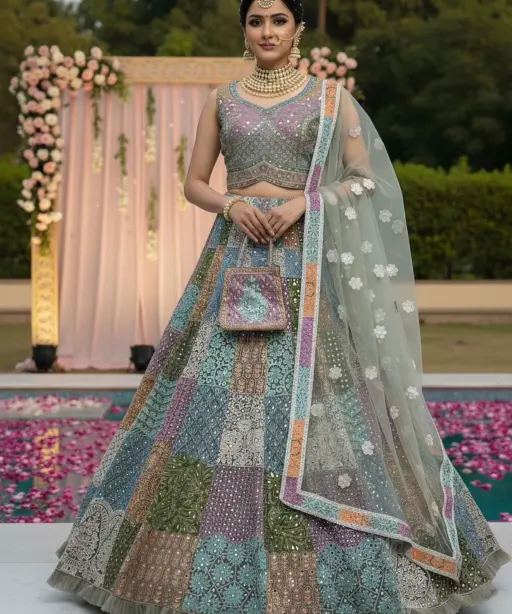 Full Embroidery Multi Color Bridal Lehenga