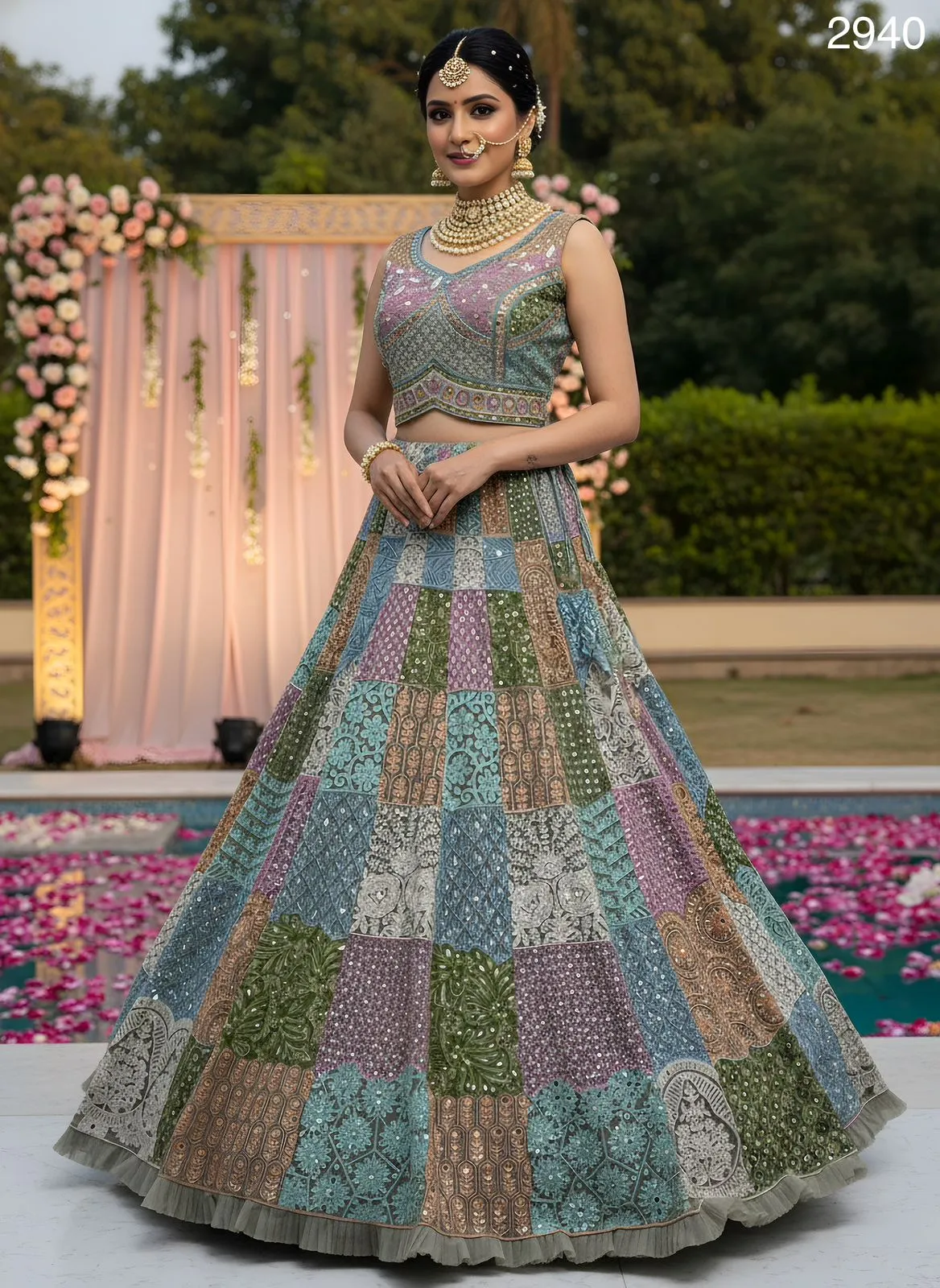 Full Embroidery Multi Color Bridal Lehenga - Image 4